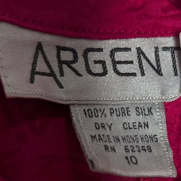 Argenti Vintage 80's Pink Silk Dress Long Sleeve Swirl Pattern Waist Detail - Picture 4 of 10